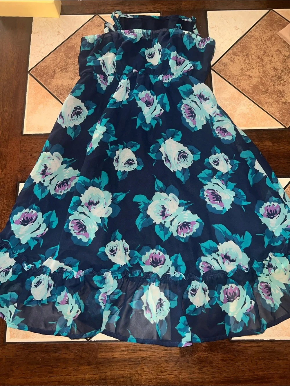 The Children's Place Navy Floral Sundress with Teal and White Roses